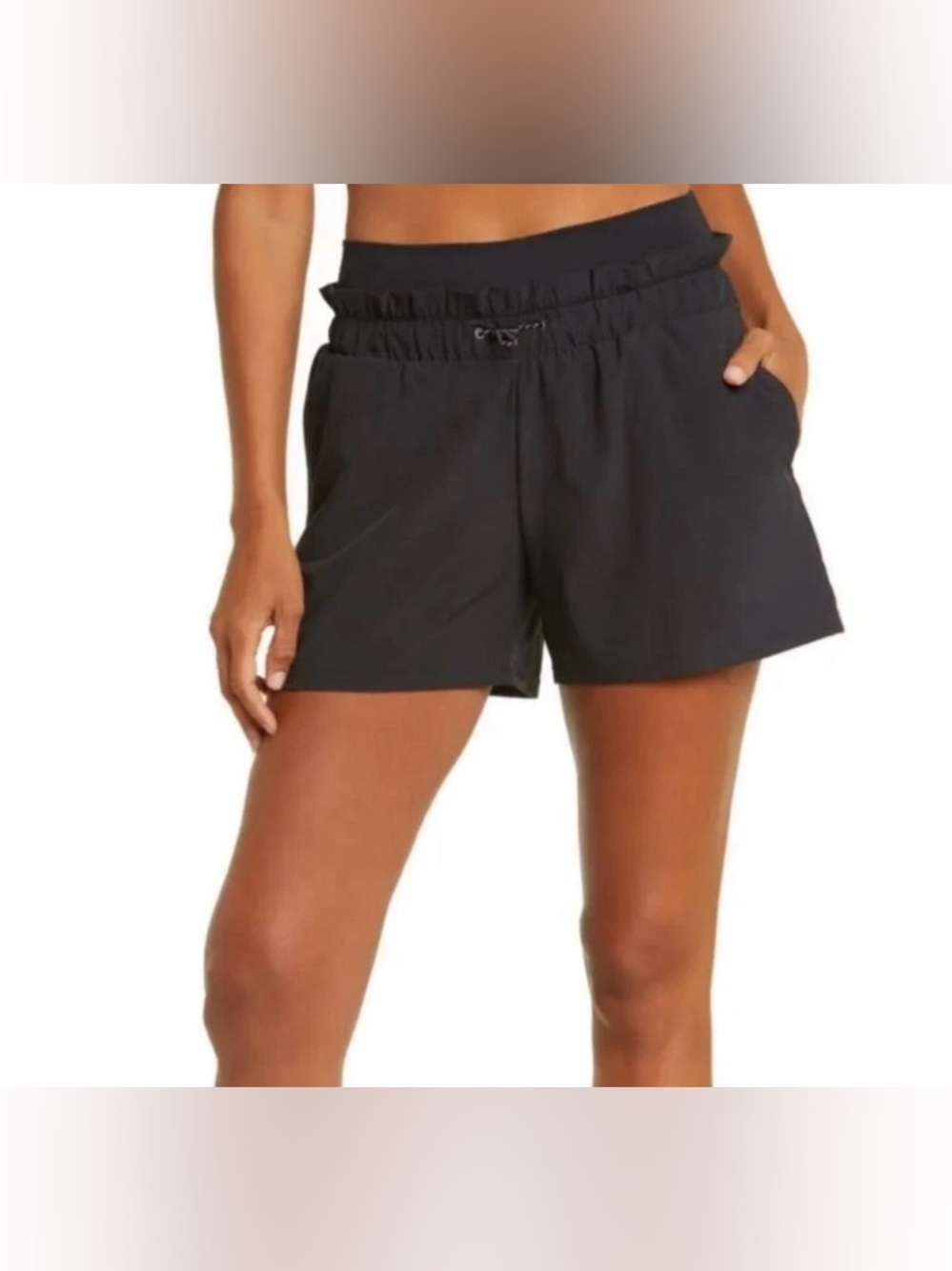 Zella By Nordstrom Shirred Up Pocket Shorts Black XS